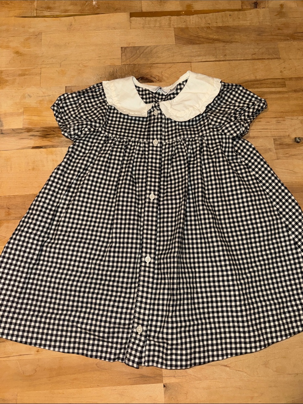 Janie and Jack Black and White Gingham Dress with White Peter Pan Collar